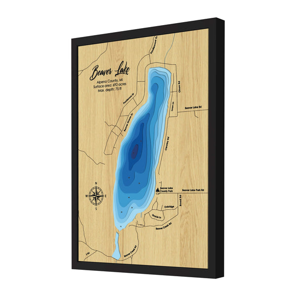 Beaver Lake Map, Michigan - Personalized 3D Wooden Map - Depth Map Wall Art - Nautical Decor for Lake House