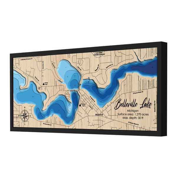 Belleville Lake Map, Michigan - Personalized 3D Wooden Map - Depth Map Wall Art - Nautical Decor for Lake House