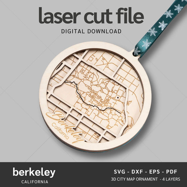 Berkeley, CA City Map Ornaments Files - 4 Layers - Svg/Ai/Dxf/Pdf