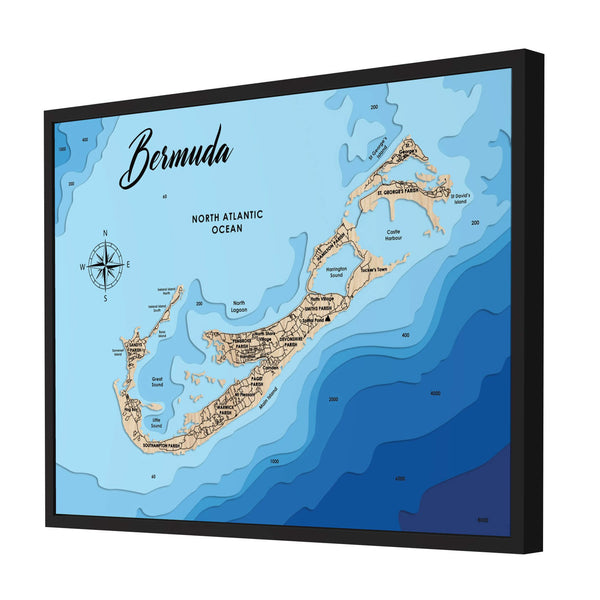 Bermuda Map - Personalized 3D Wooden Map - Depth Map Wall Art - Nautical Decor for Lake House