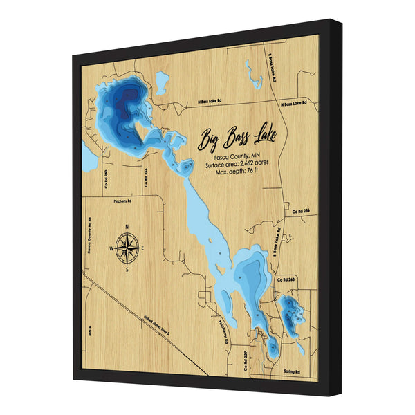 Big Bass Lake Map, Minnesota - Personalized Wood Map - Depth Map Wall Art - Nautical Decor for Lake House