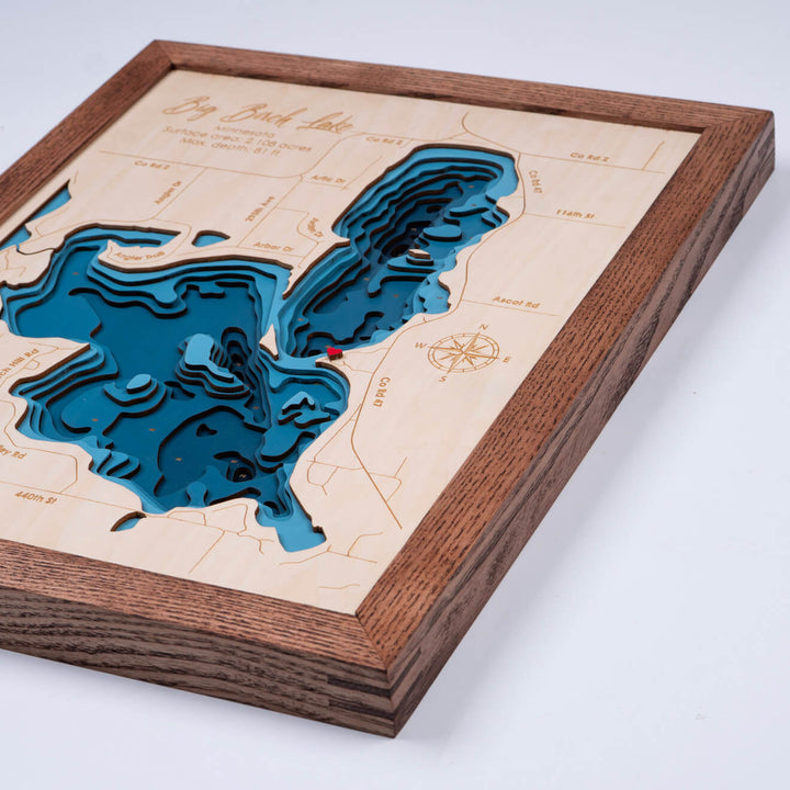 3D Wooden Big Birch Lake Map, intricately detailed, perfect for wall art by Moc Tho