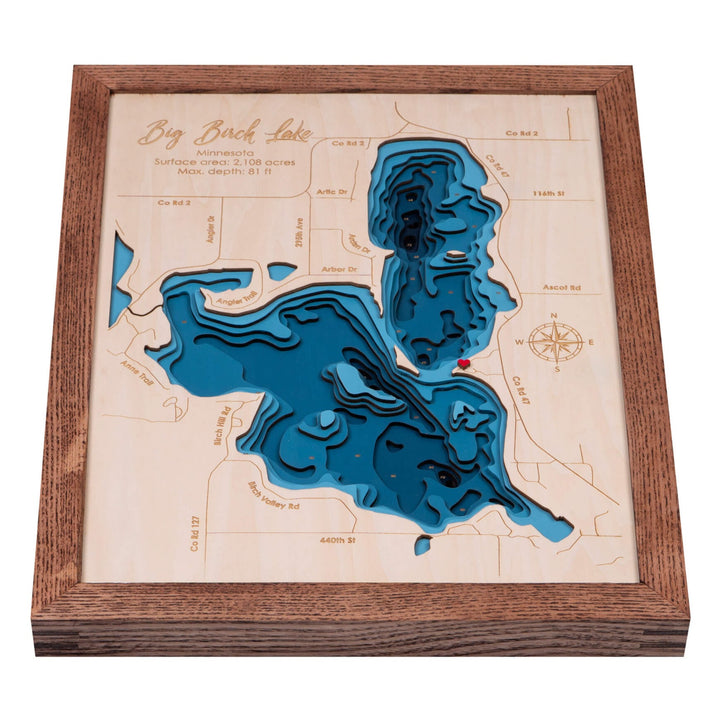 Custom 3D Wooden Map of Big Birch Lake, showcasing detailed topography and craftsmanship, by Moc Tho