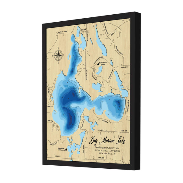 Big Marine Lake Map, Minnesota - Personalized 3D Wood Map - Depth Map Wall Art - Nautical Decor for Lake House