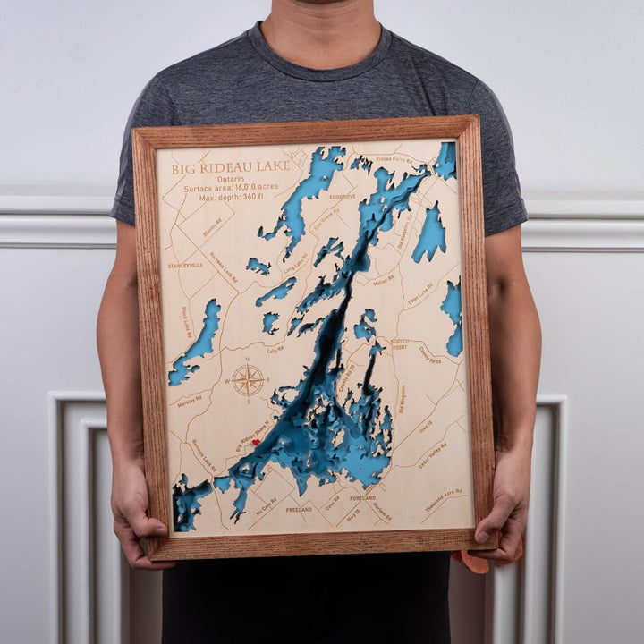 3D Wooden Big Rideau Lake Map, intricately detailed, perfect as wall art by Moc Tho