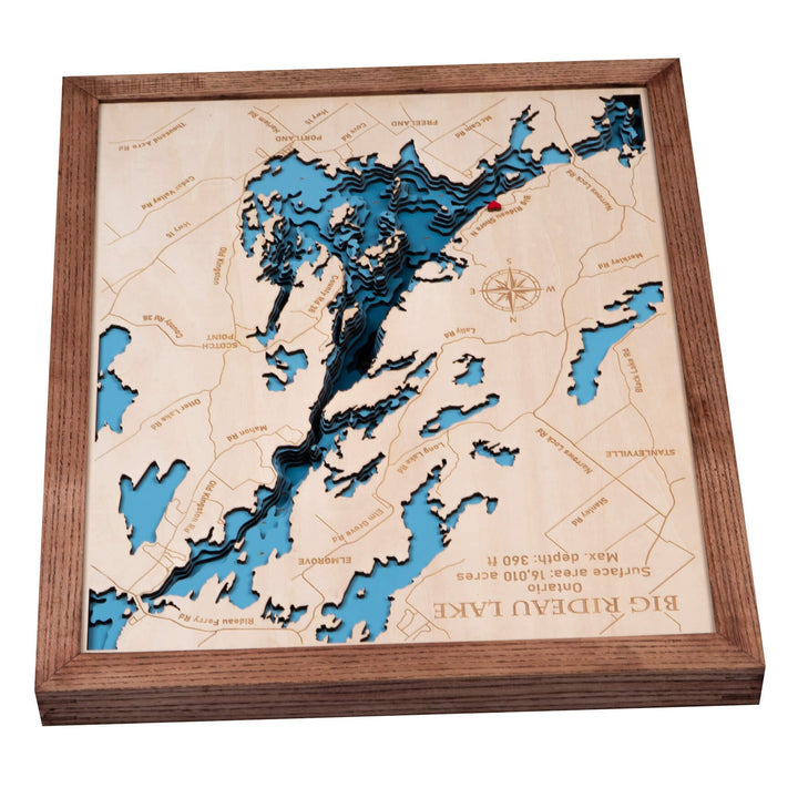 Custom 3D Wooden Map of Big Rideau Lake, showcasing intricate topography and craftsmanship, by Moc Tho