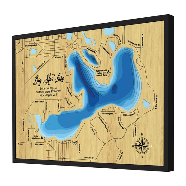 Big Star Lake Map, Michigan - Personalized 3D Wooden Map - Depth Map Wall Art - Nautical Decor for Lake House