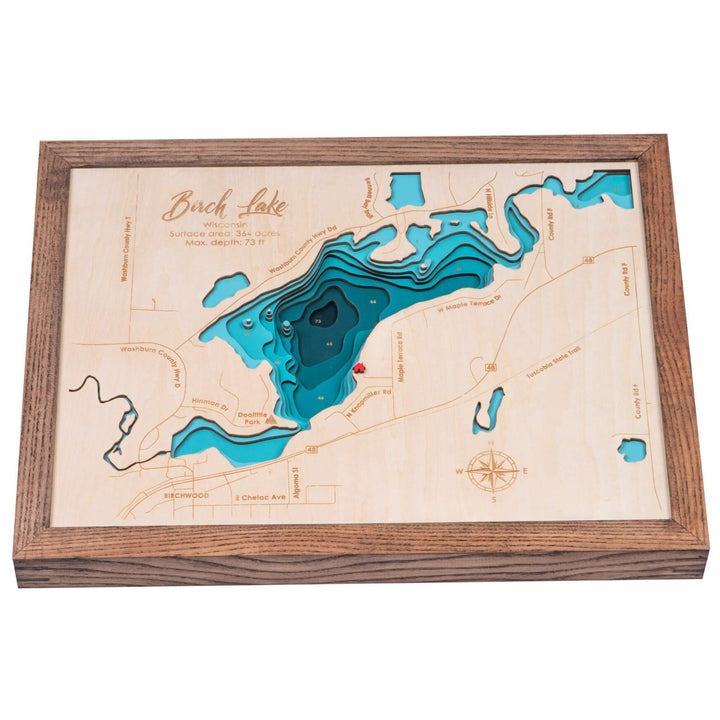 3D Wooden Birch Lake Map, intricately detailed, perfect as wall art by Moc Tho