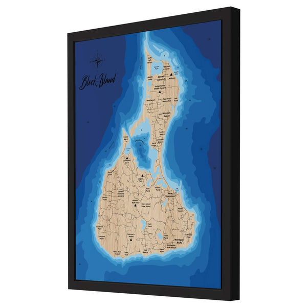 Block Island 3D Wooden Map – Dark Blue – 9 Layers