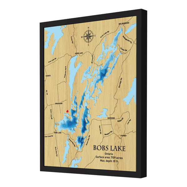 Bobs Lake Map, Canada - Personalized 3D Wooden Map - Depth Map Wall Art - Nautical Decor for Lake House