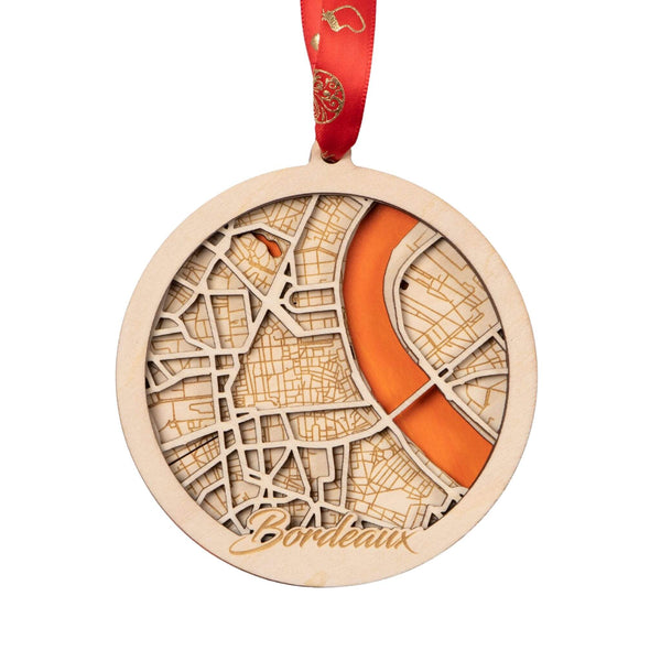 Bordeaux, France 3D Wooden City Map Ornament – 4.5’’x4’’ - Blue