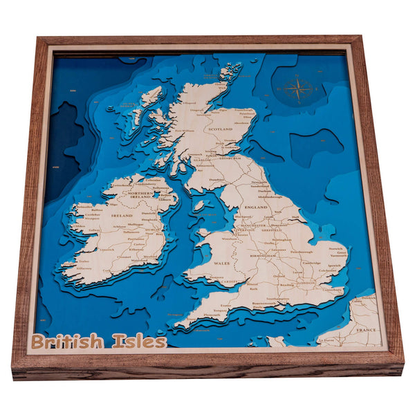 3D Wooden British Isles Map, a detailed topographic wall art piece by Moc Tho