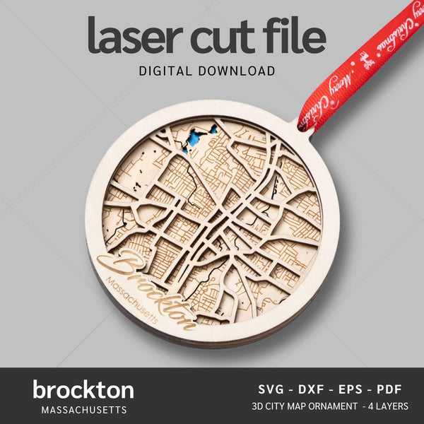 Brockton, MA City Map Ornaments Files - 4 Layers - Svg/Ai/Dxf/Pdf