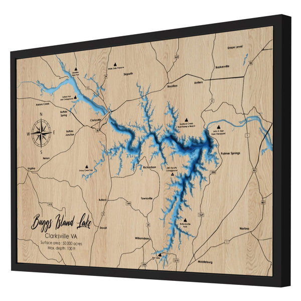 Buggs Island Lake 3D Wooden Map – Blue – 7 Layers