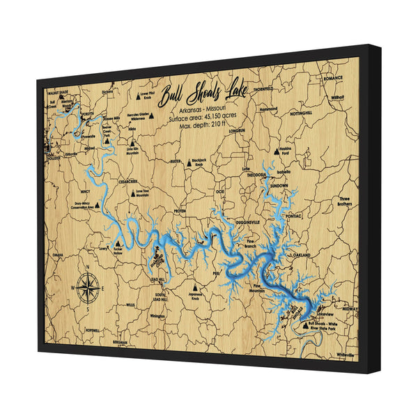 Bull Shoals Lake Map, Arkansas - Personalized 3D Wood Map - Depth Map Wall Art - Nautical Decor for Lake House