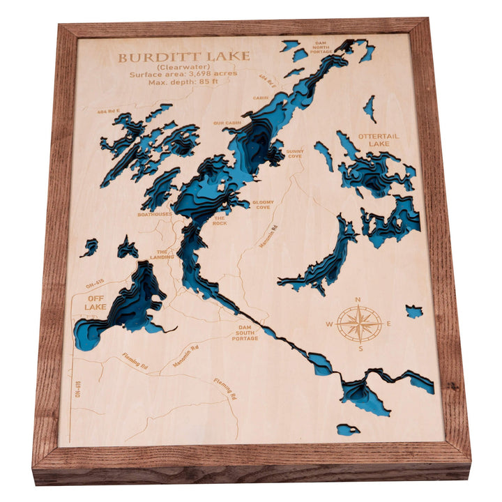 Experience the Burditt Lake 3D Wooden Nautical Map Wall Art, a custom piece by Moc Tho