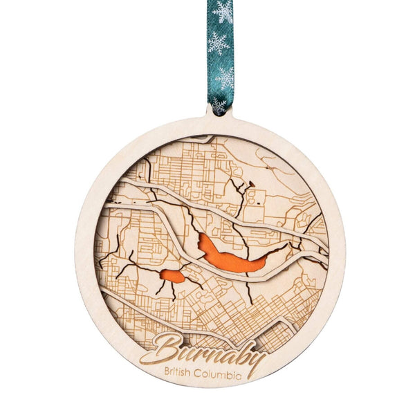 Burnaby, BC 3D Wooden City Map Ornament – 4.5’’x4’’ - Blue