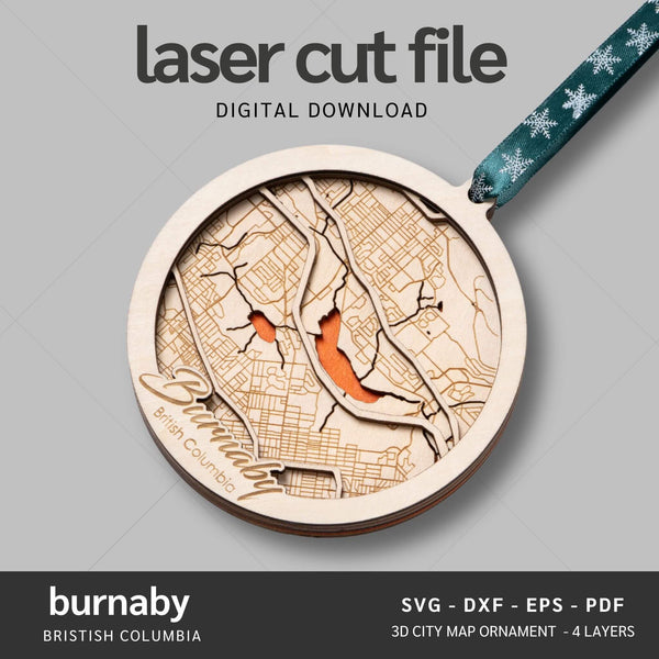 Burnaby, BC City Map Ornaments Files - 4 Layers - Svg/Ai/Dxf/Pdf