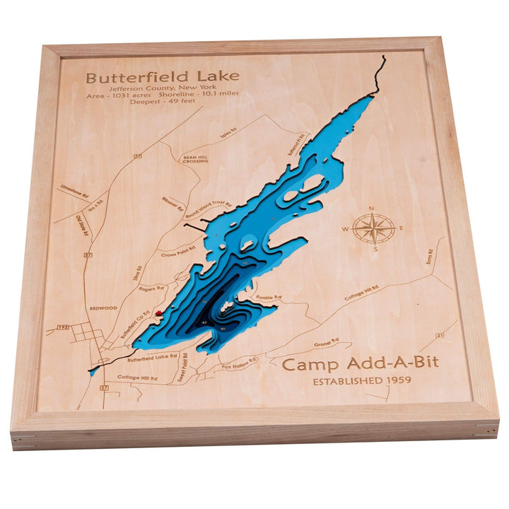 3D Wooden Butterfield Lake Map, intricately detailed, exclusively available at Moc Tho