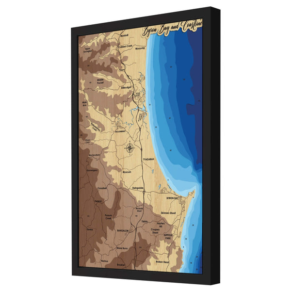 Byron Bay 3D Wooden Map – Blue – 9 Layers