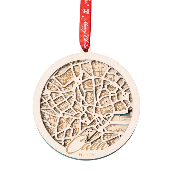 Caen, France 3D Wooden City Map Ornament – 4.5’’x4’’ - Blue