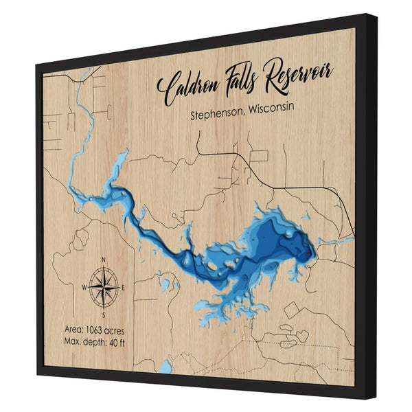 Caldron Falls Reservoir 3D Wooden Map – Blue – 8 Layers