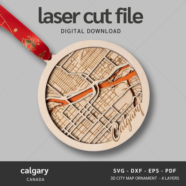 Calgary, Canada City Map Ornaments Files - 4 Layers - Svg/Ai/Dxf/Pdf