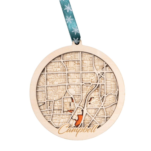 Campbell, CA 3D Wooden City Map Ornament – 4.5’’x4’’ - Blue