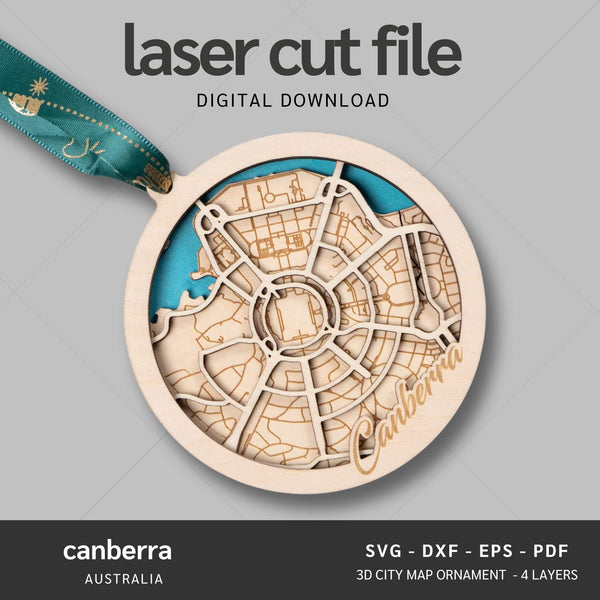 Canberra, Australia City Map Ornaments Files - 4 Layers - Svg/Ai/Dxf/Pdf