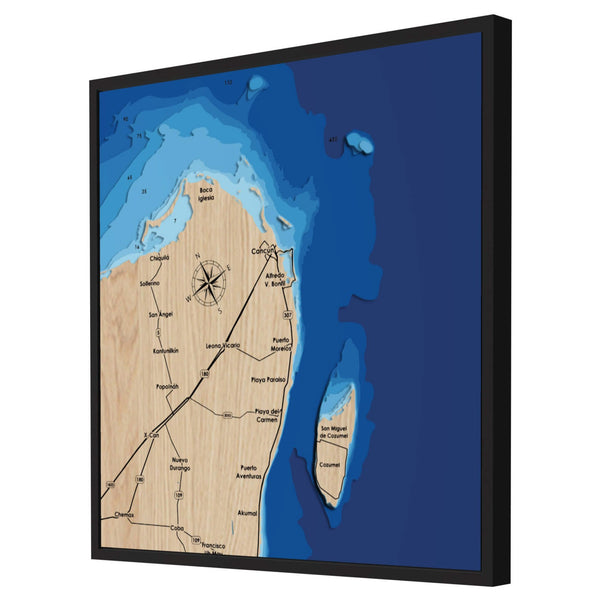 Cancún 3D Wooden Map – Blue – 9 Layers