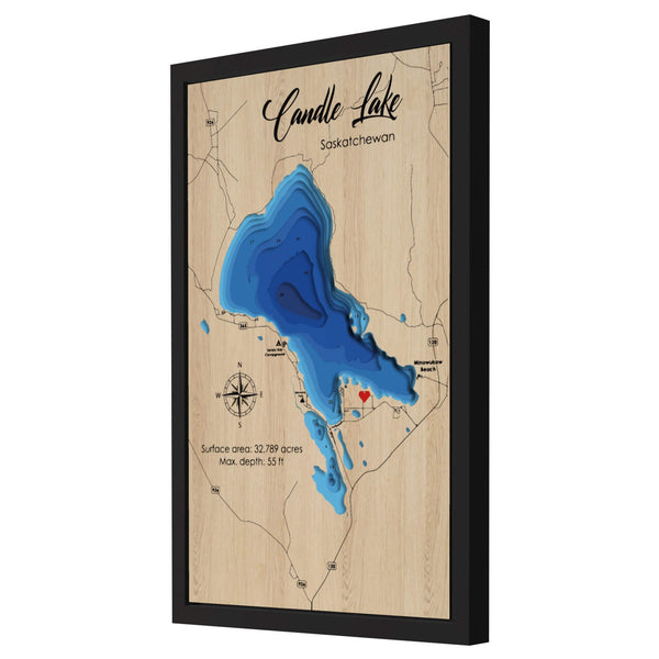 Candle Lake 3D Wooden Map – Blue – 9 Layers