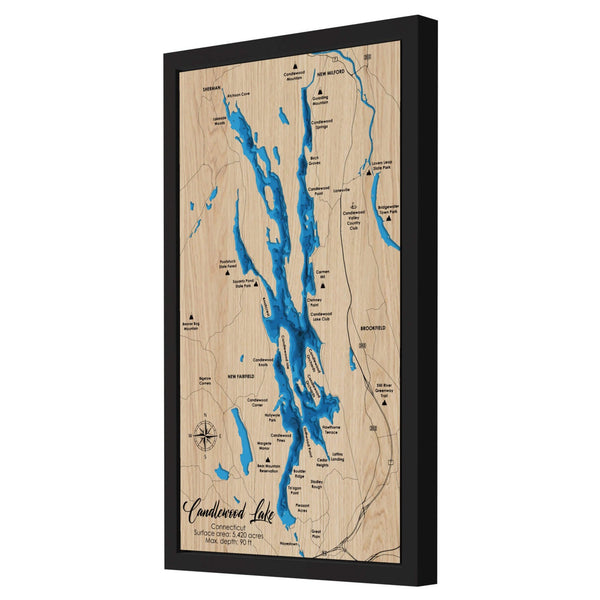 Candlewood Lake Map, Connecticut - Personalized Wood Map - Depth Map Wall Art - Nautical Decor for Lake House