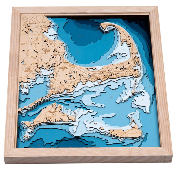 3D Wooden Cape Cod Map Wall Art showcasing detailed topography, a unique piece by Moc Tho