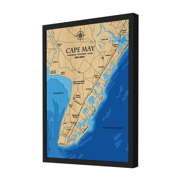 Cape May Map, New Jersey - Personalized 3D Wooden Map - Depth Map Wall Art - Nautical Decor for Lake House