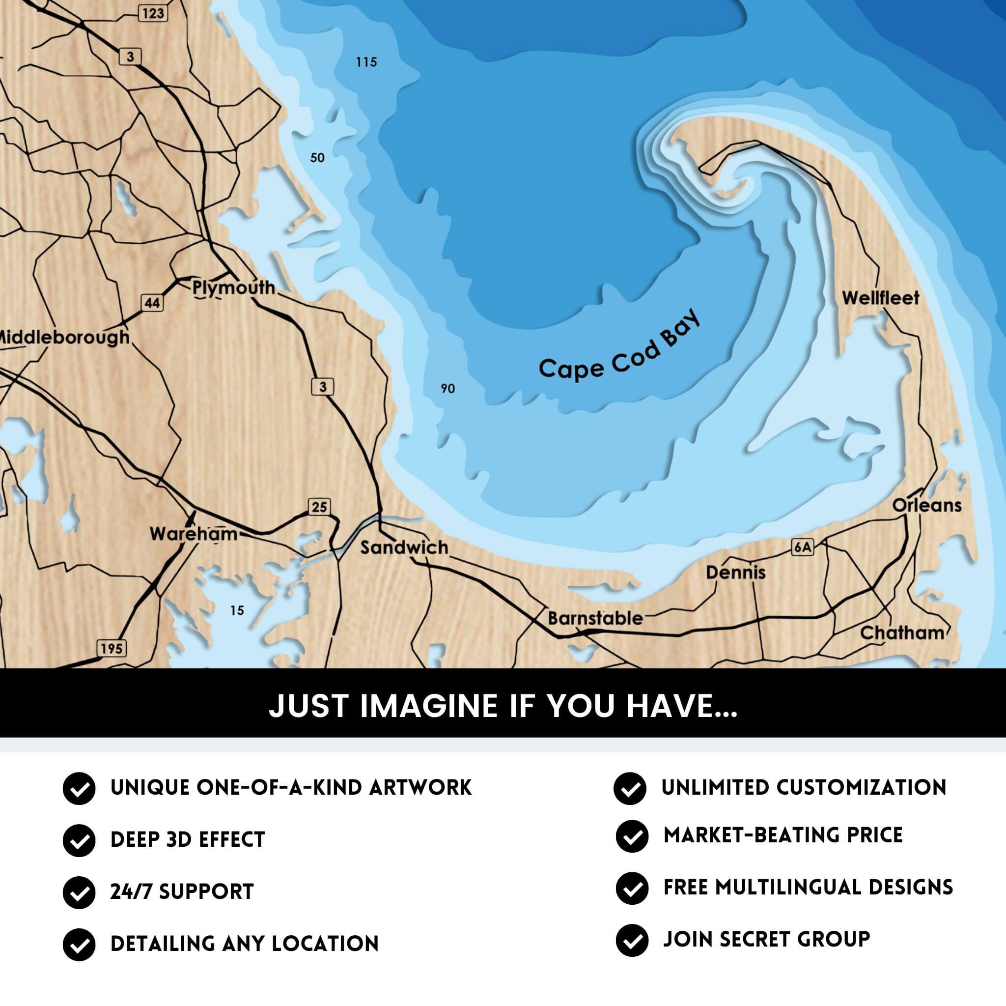 Cape Cod Bay, Massachusetts Laser Map Files - 10 Layers - Svg/Ai/Dxf/P ...