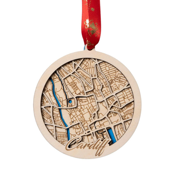 Cardiff, Wales 3D Wooden City Map Ornament – 4.5’’x4’’ - Blue