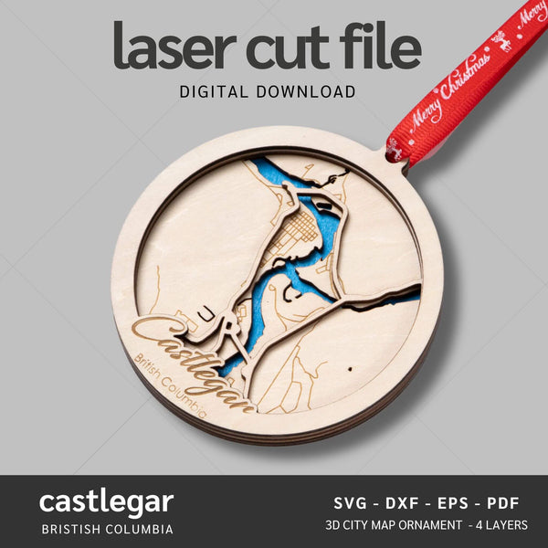 Castlegar, BC City Map Ornaments Files - 4 Layers - Svg/Ai/Dxf/Pdf