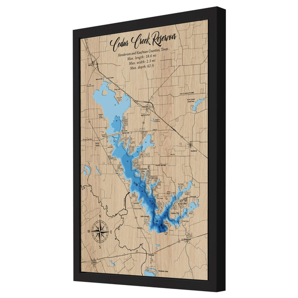 Cedar Creek Reservoir 3D Wooden Map – Blue – 8 Layers