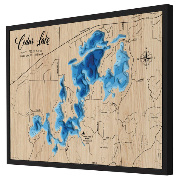 Cedar Lake, MN 3D Wooden Map - Blue – 9 Layers