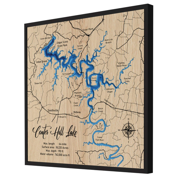 Center Hill Lake 3D Wooden Map – Blue – 4 Layers