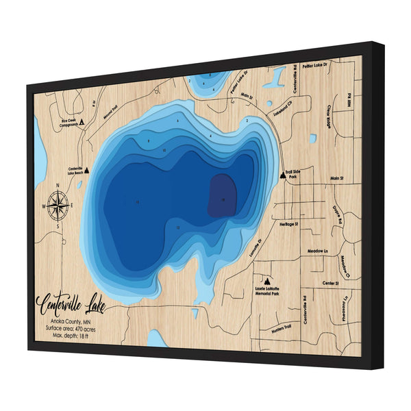 Centerville Lake Map, Minnesota - Personalized Wood Map - Depth Map Wall Art - Nautical Decor for Lake House