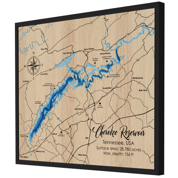 Cherokee Reservoir 3D Wooden Map – Blue – 7 Layers