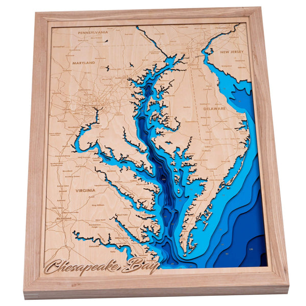 Chesapeake Bay 3D Wooden Map - Blue - Natural - 7 Layers