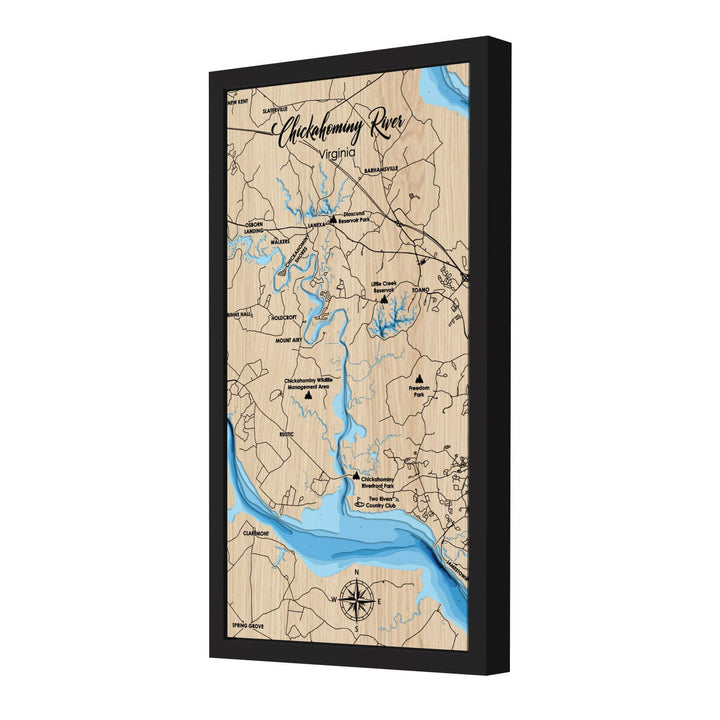 3D Wooden Chickahominy River Map Wall Art showcasing detailed topography, a unique piece by Moc Tho