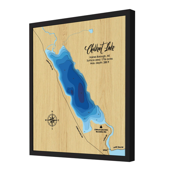 Chilkoot Lake Map, Alaska - Personalized 3D Wooden Map - Depth Map Wall Art - Nautical Decor for Lake House