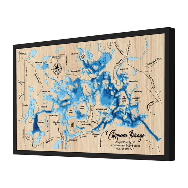 Chippewa Flowage Map, Wisconsin - Personalized Wood Map - Depth Map Wall Art - Nautical Decor for Lake House