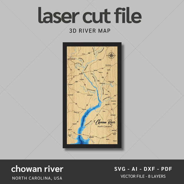 Chowan River, North Carolina Laser Map Files - Svg/Ai/Dxf/Pdf - 8 Layers