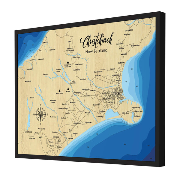 Christchurch Map, New Zealand - Personalized 3D Wood Map - Depth Map Wall Art - Nautical Decor for Lake House