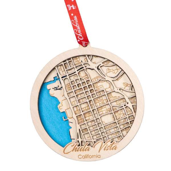 Chula Vista, CA 3D Wooden City Map Ornament – 4.5’’x4’’ - Blue