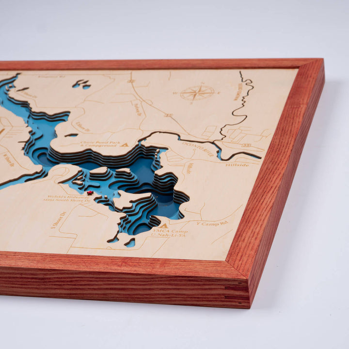 Explore the detailed craftsmanship of the Chute Pond 3D wooden map, a precise topographic marvel by Moc Tho